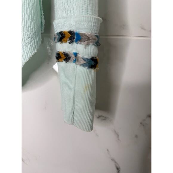Free People Light Blue Rainbow Thermal Top Sz S Stretch Cuff Embroidered Aztec - Picture 2 of 5